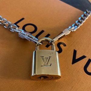 Louis Vuitton Brass Padlock on Cuban Link Chain